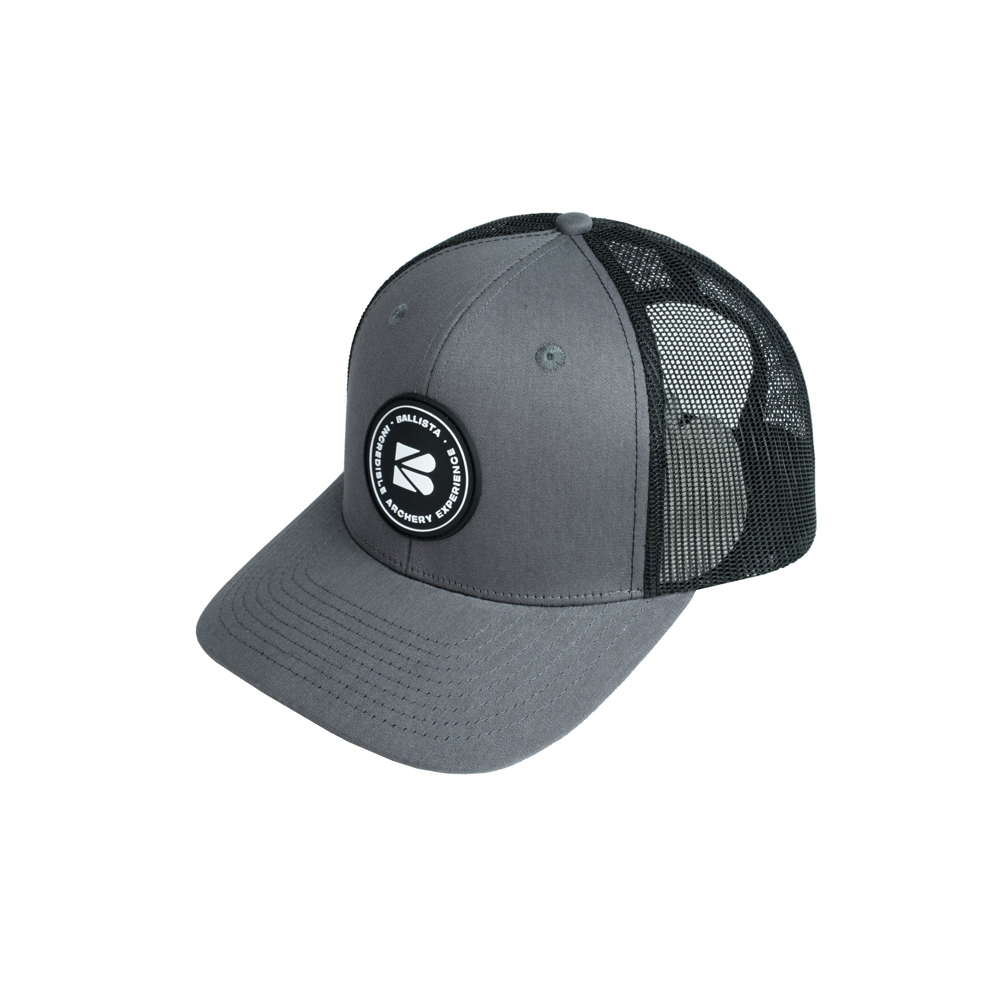 Gray & Black Trucker Cap – Classic Mesh-Back Hat with Rubber Logo Patch