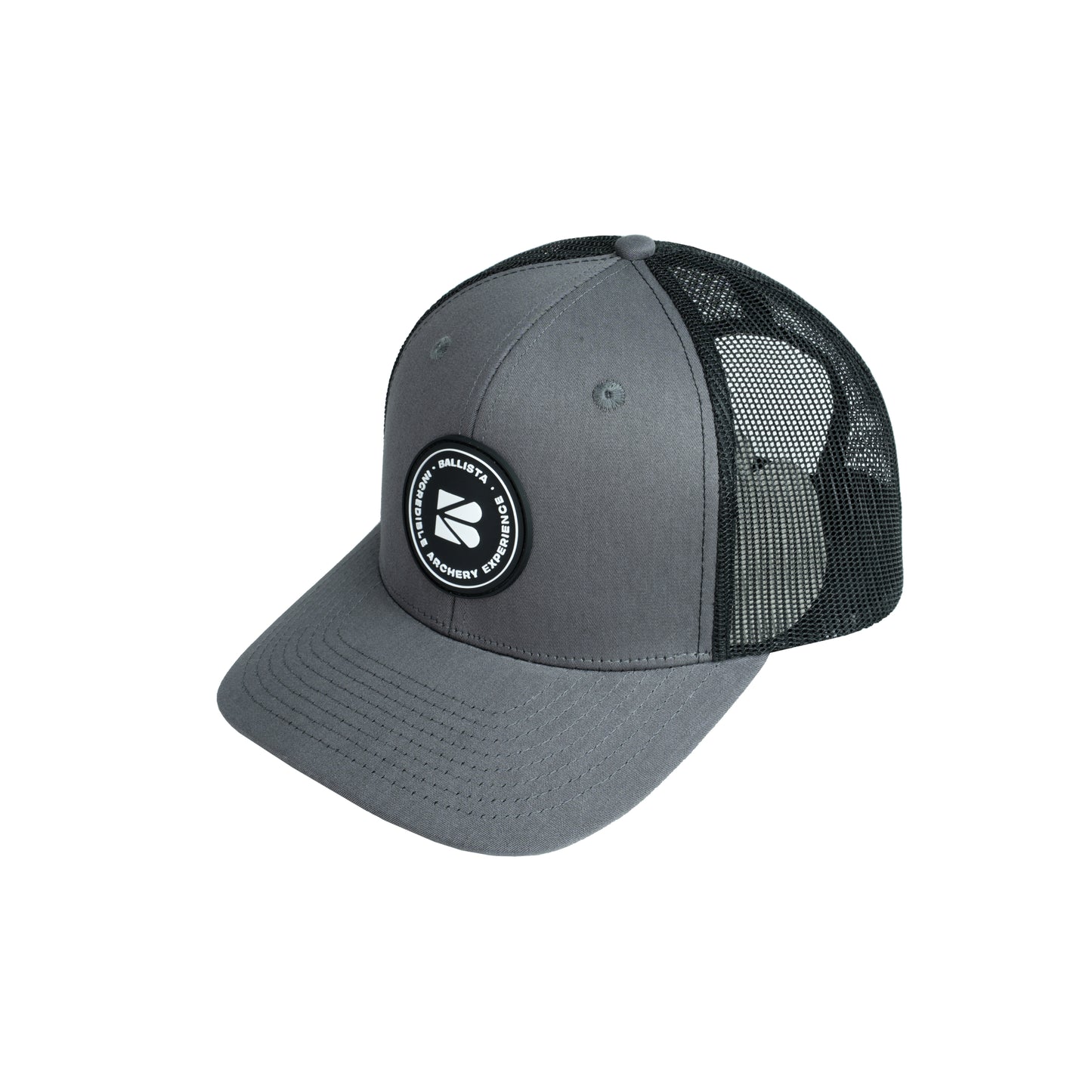 Gray & Black Trucker Cap – Classic Mesh-Back Hat with Rubber Logo Patch