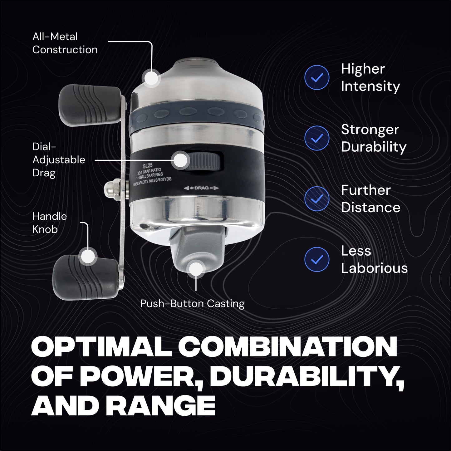 BL25 Spincast Bowfishing Reel - Slingshot Bow Fishing Stainless Steel