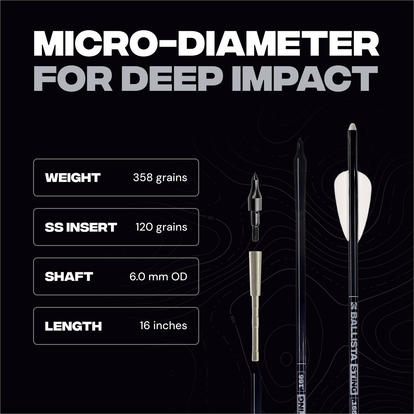 Sting Micro-Diameter Carbon Crossbow Bolts with SS Penetrator Inserts - 16" - 3-Pack