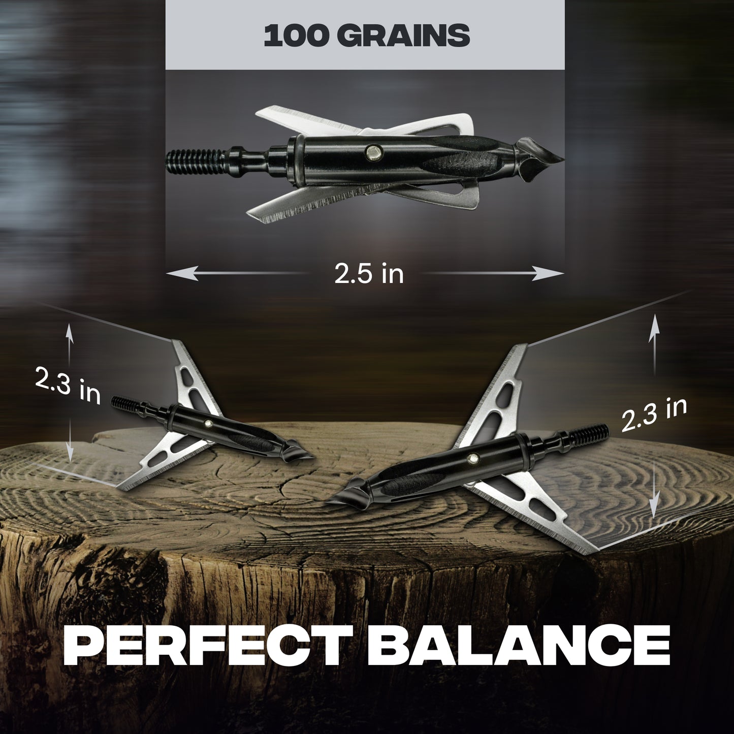 Mechanical Broadheads – 100 Grain, 2-Blade Expandable – 3 Pack