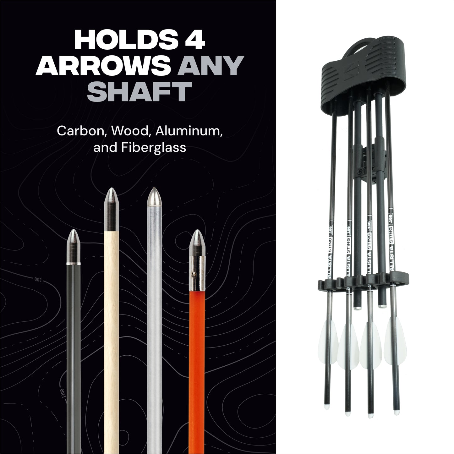 Crossbow Quiver – Fits 4 Arrows (5.5 mm-8.8mm) – Quick-Detach Picatinny Mount