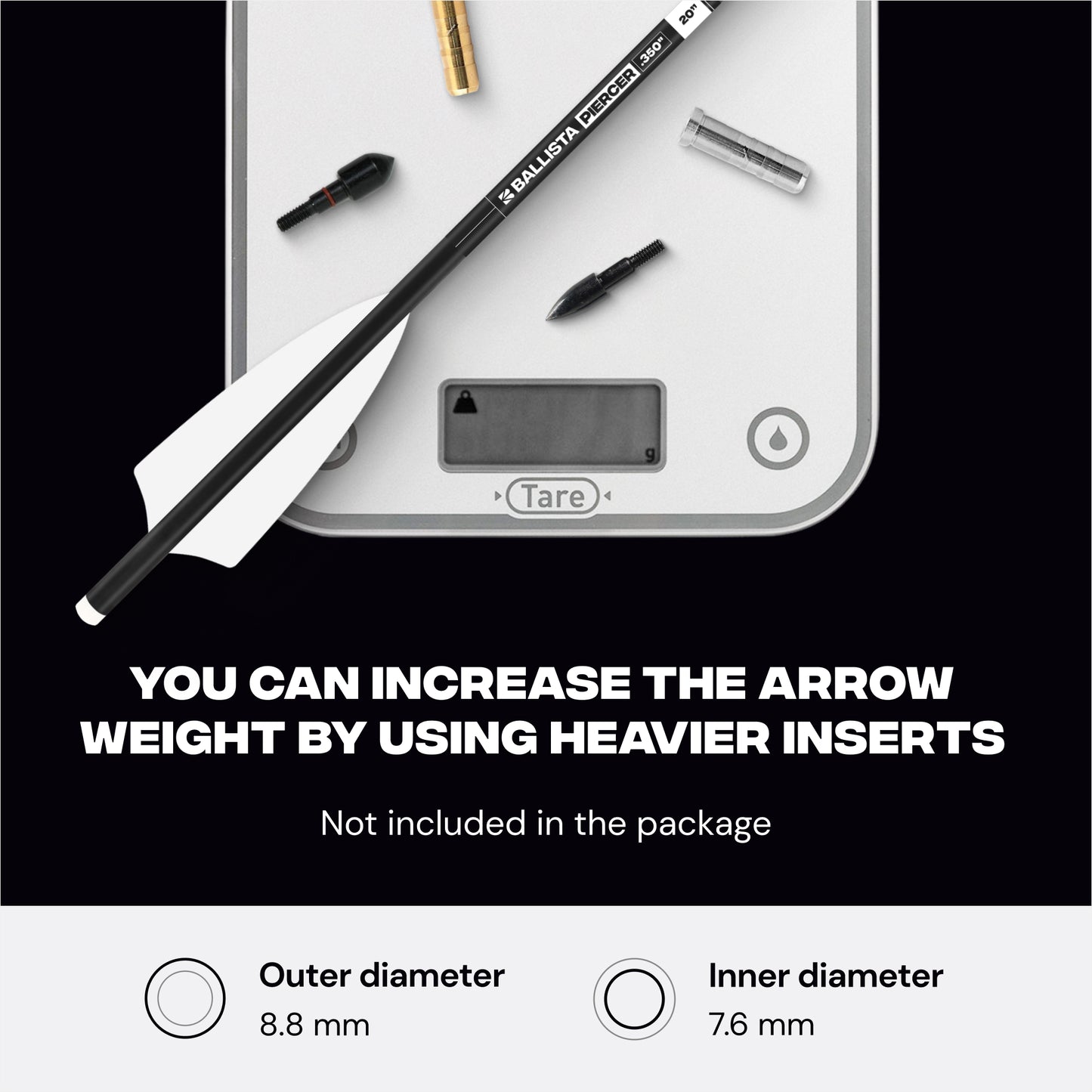 PIERCER 2-Vanes Carbon Crossbow Bolts - Half-Moon Nock - Ideal for MEGABAT - 6 pc