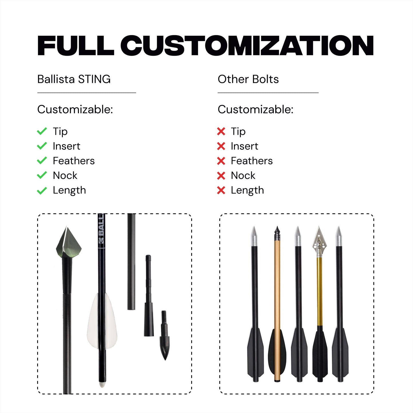 STING Carbon Hunting Bolts for Crossbows BALLISTA BAT (Pack of 6)