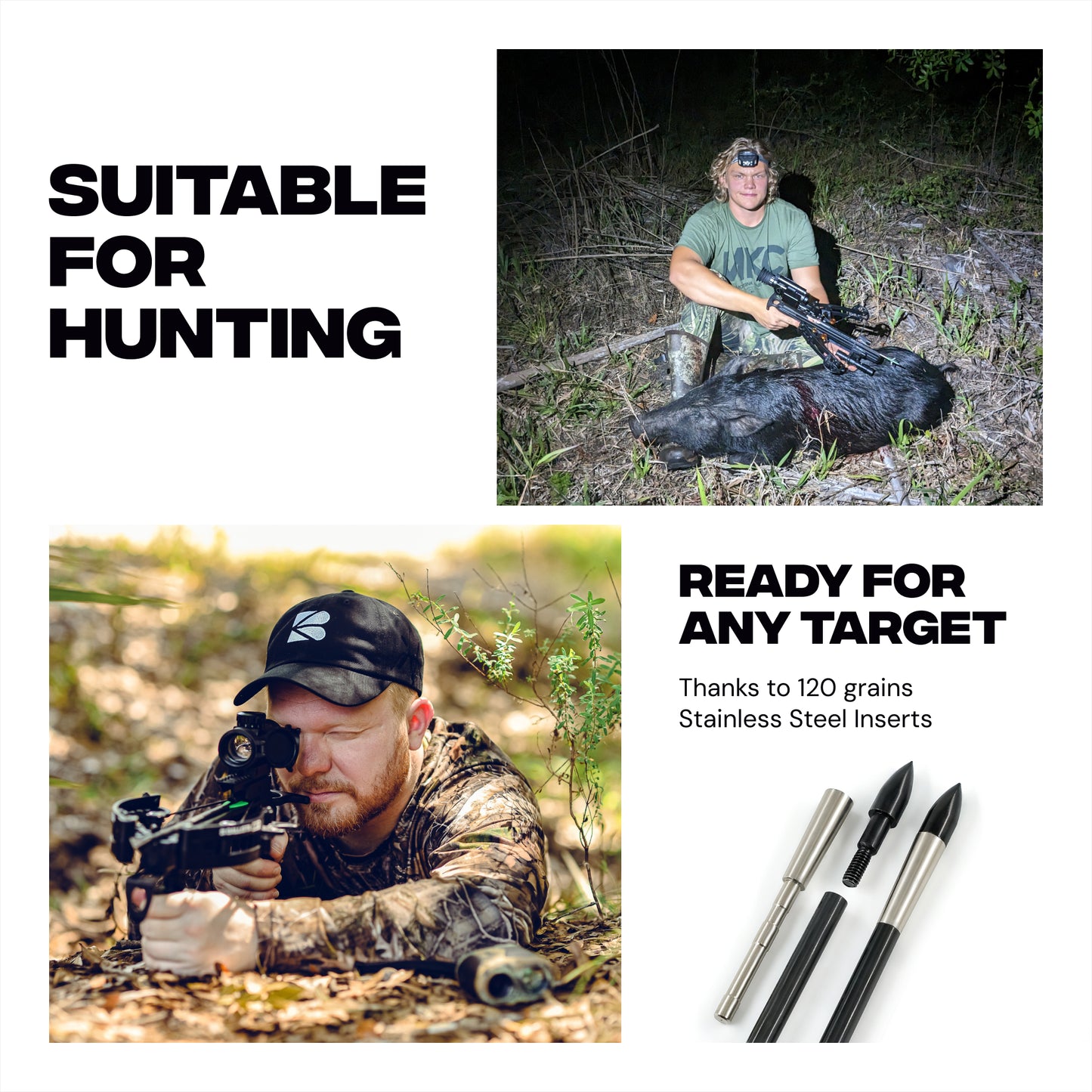 Sting Micro-Diameter Carbon Crossbow Bolts with SS Penetrator Inserts - 16" - 3-Pack