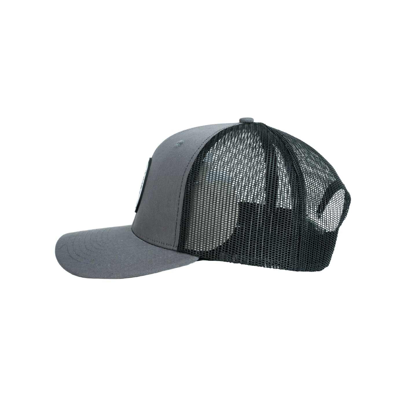 Gray & Black Trucker Cap – Classic Mesh-Back Hat with Rubber Logo Patch
