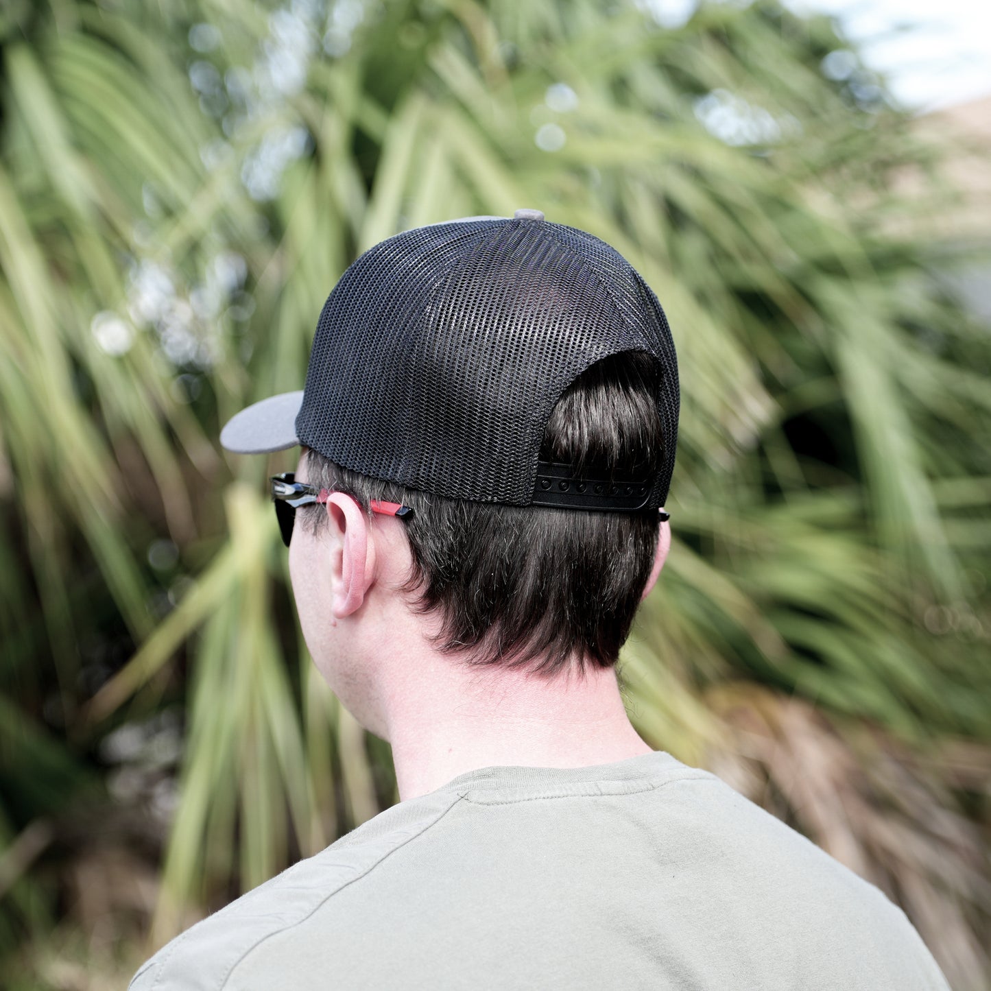 Gray & Black Trucker Cap – Classic Mesh-Back Hat with Rubber Logo Patch