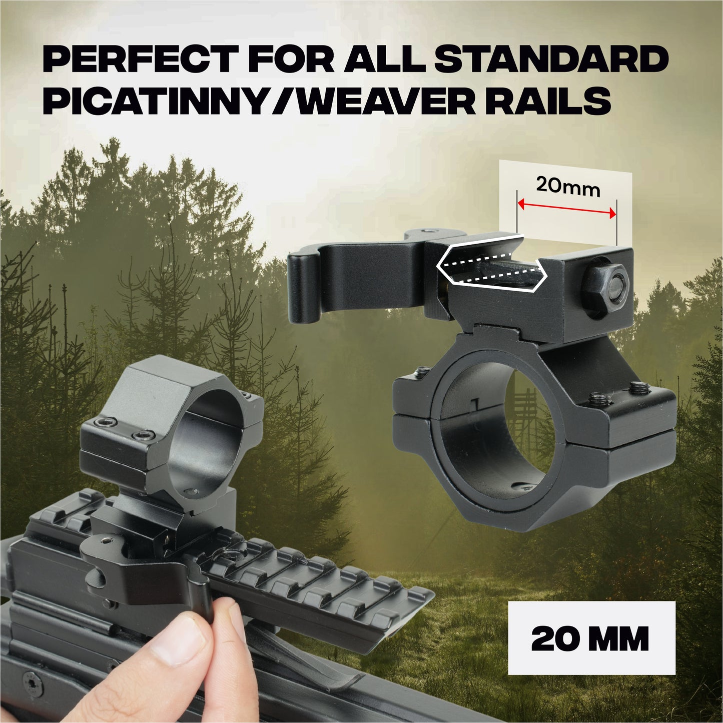 Mighty Tactical Quick Release Scope Ring Mount 25.4mm/30mm for 20mm Rail