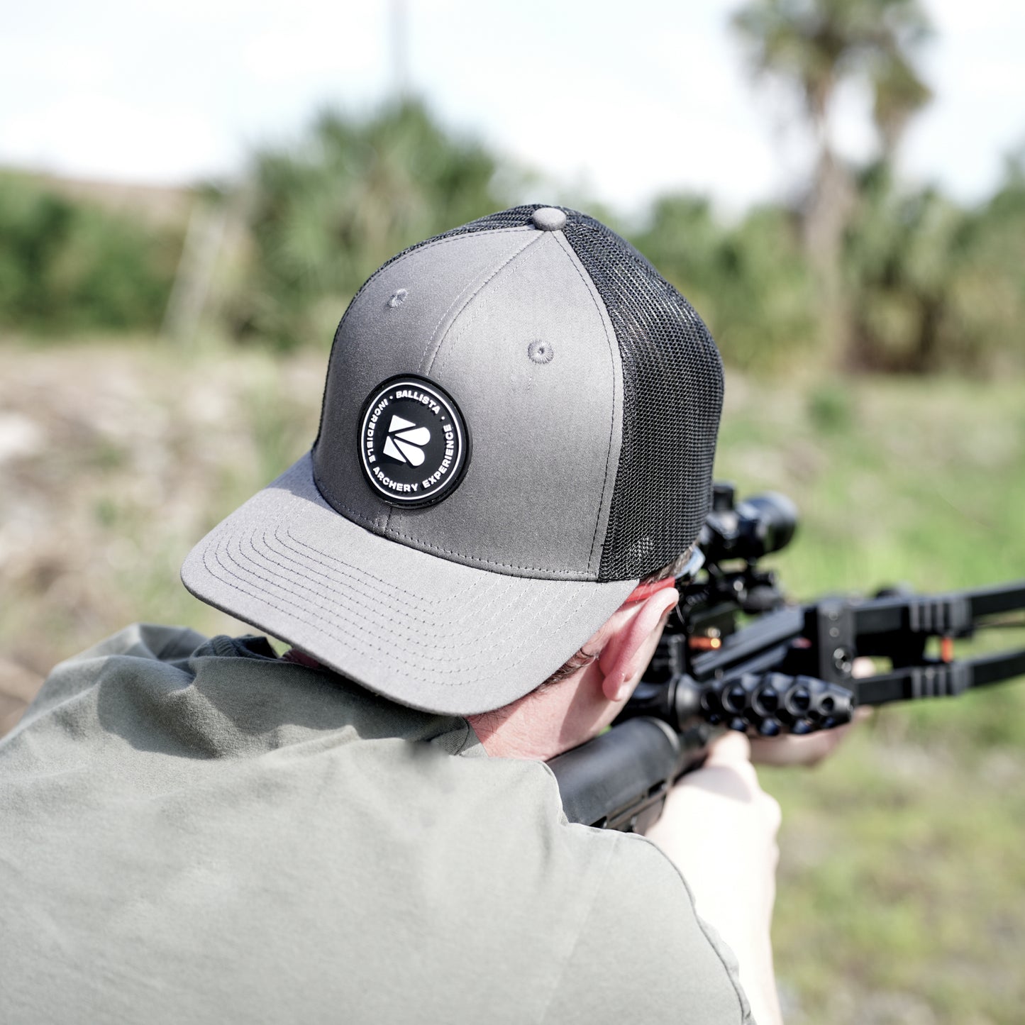 Gray & Black Trucker Cap – Classic Mesh-Back Hat with Rubber Logo Patch