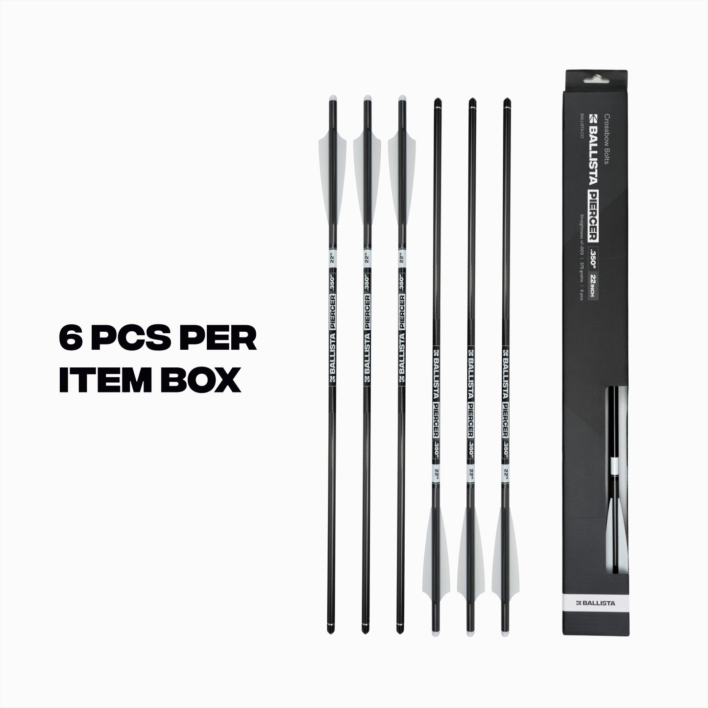 PIERCER 3-Vanes Carbon Crossbow Bolts - Ideal for MEGABAT Reverse - Pack of 6