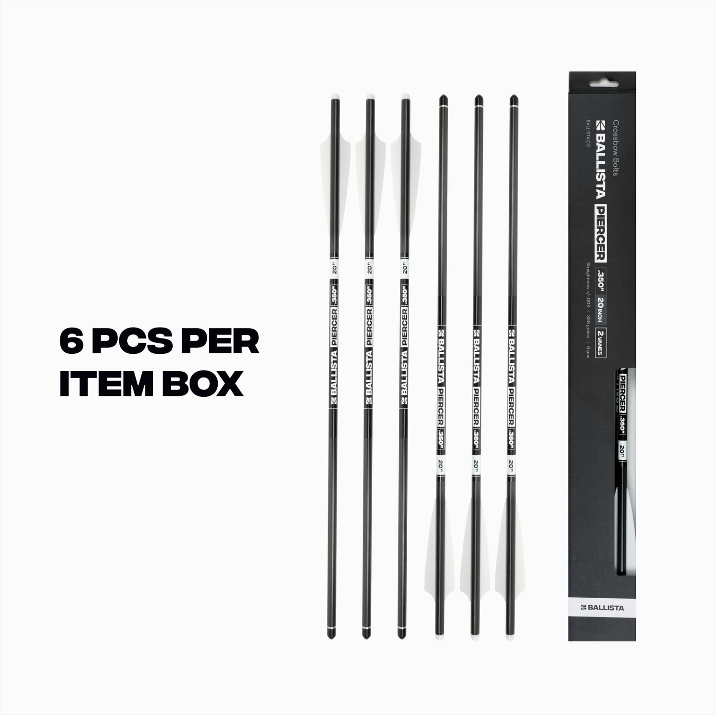 PIERCER 2-Vanes Carbon Crossbow Bolts - Half-Moon Nock - Ideal for MEGABAT - 6 pc