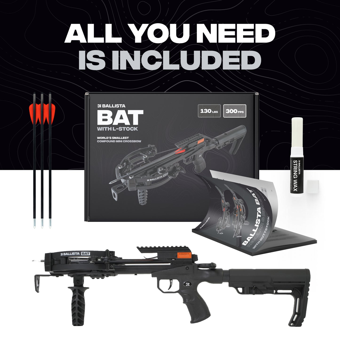 Pistolet arbalète à poulies BAT avec crosse L – 300 FPS & 130 lbs – Reconditionné