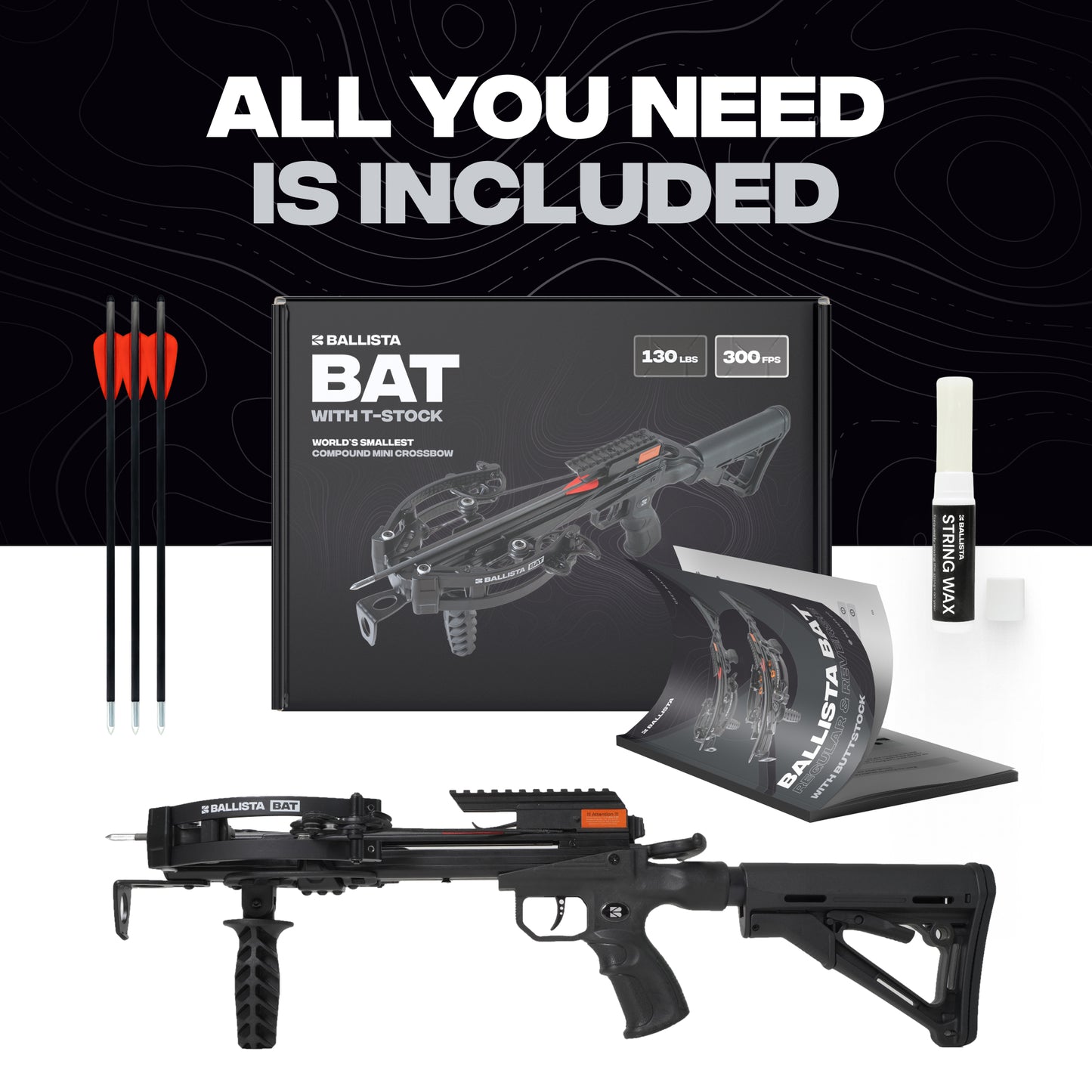 Mini arbalète à poulies BAT avec crosse Triangle – 300 FPS & 130 lbs – Reconditionnée