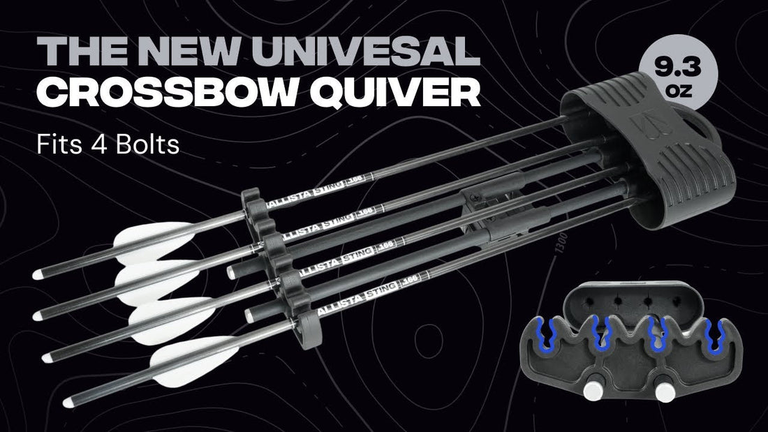 Crossbow hunting gear with a Ballista quiver holding four bolts