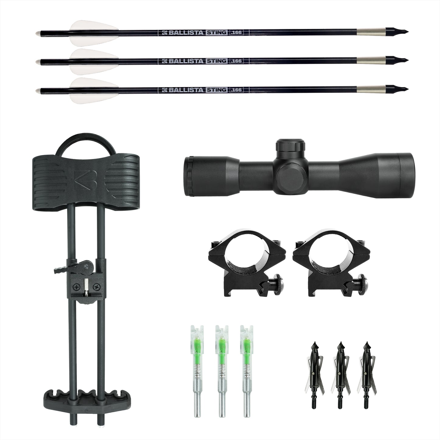 Hunting Kit: 4x32 Scope, 16" STING Carbon Bolts, Mechanical Broadheads & More