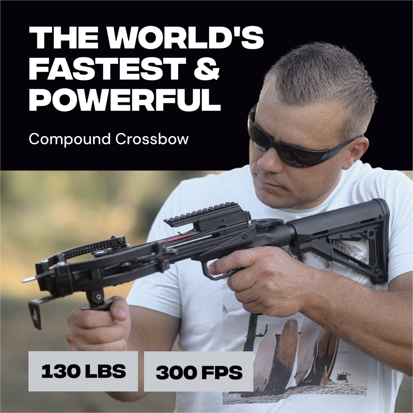 Mini arbalète à poulies BAT avec crosse Triangle – 300 FPS & 130 lbs – Reconditionnée