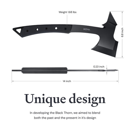 Black Thorn Hatchet - Stainless Steel, 14" Overall Length, 6.8" Blade, G10 Handle