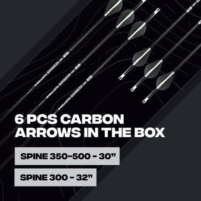 FRACTURA Bow Hunting Micro Diameter Arrows - Carbon, 30"/32", OD 6mm (Pack of 6)