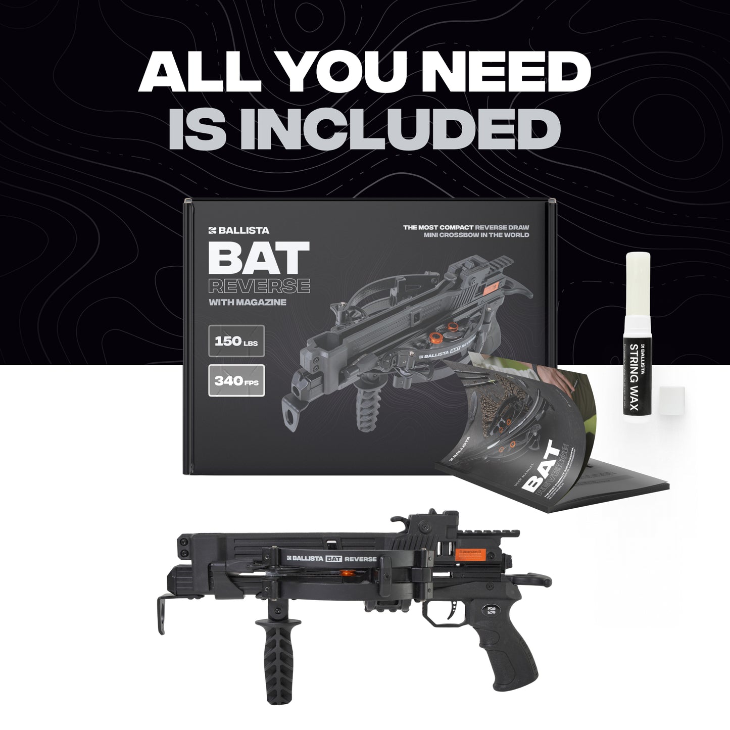 Mini BAT Reverse Crossbow with Magazine - 340 FPS, 150lbs - Refurbished