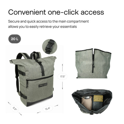 CityRoll Easy Access Backpack - Dark Green - 20 L