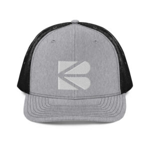 Snapback-trucker-cap-heather-grey-black-front- F A Cbeb - BALLISTA Crossbows for Fishing, Hunting and Entertainment